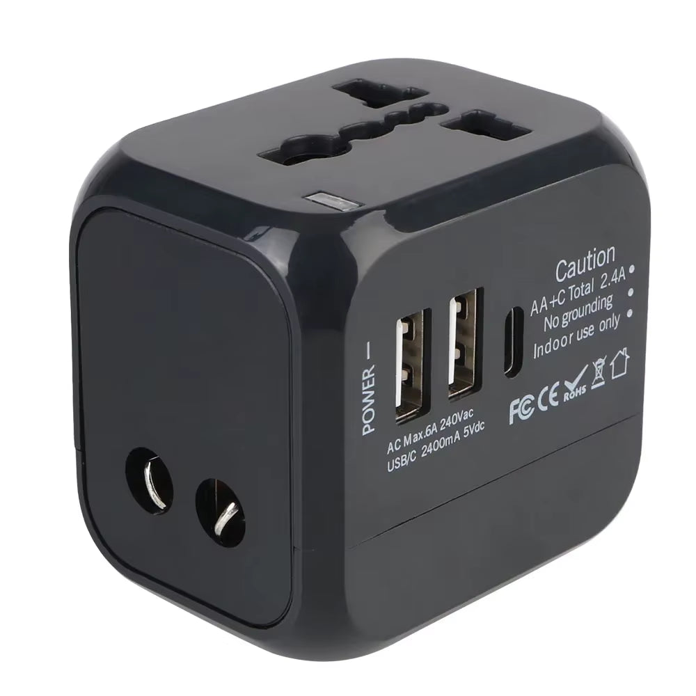 All-In-One Wall Travel Charger Adapter - US EU UK AU Plugs with 2 USB & 1 Type C, Universal for Travel