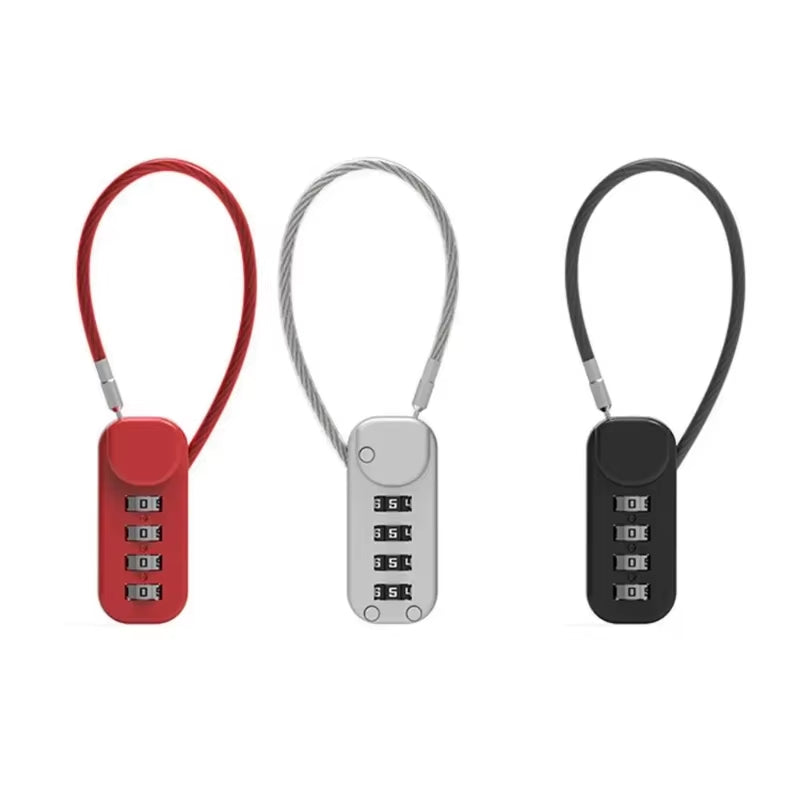Portable Zinc Alloy 4 Digit Password Lock Wire Rope Anti-Theft Backpack Zipper Lock Padlock Luggage Combination Lock Travel