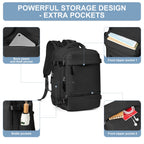 Travel Backpack Simple Durable Carry on Backpack with Shoe Compartment, Personal Item Travel Bag Flight Approved, Water Resistant Laptop Backpack for Women Men Weekender Business, Black